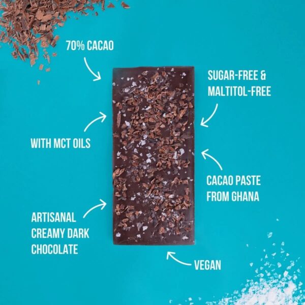 Tavoletta di Cioccolato Keto con granella di cacao e sale 100g