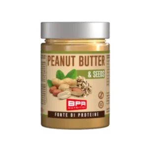 Il Peanut Butter & Seeds si presenta come una pasta spalmabile con granella di arachidi senza sale con Semi di Chia, Semi di Lino e Semi di Girasole