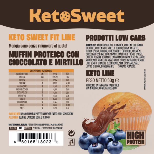 Muffin Proteico e low Carb gusto Mirtillo Ketosweet 50gr