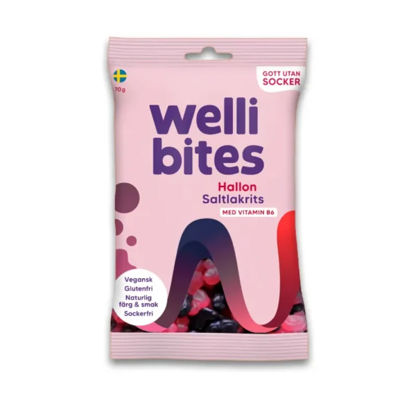 Caramelle senza zucchero Lampone e Liquirizia Salata 70gr - Welli Bites