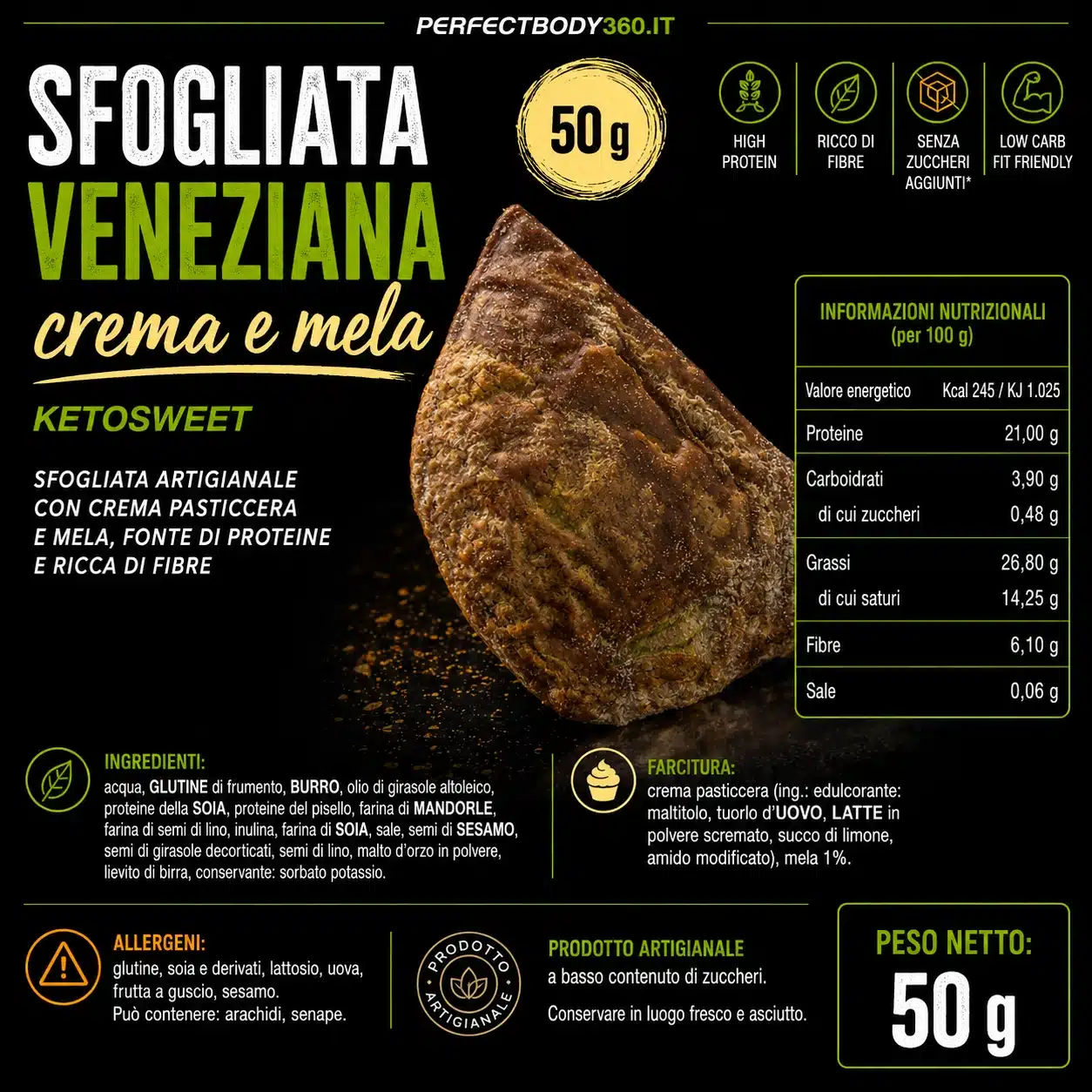 0aa94464-64da-48cf-9ad1-e1e998534475 Sfogliata Veneziana crema pasticciera e mela Ketosweet 50gr