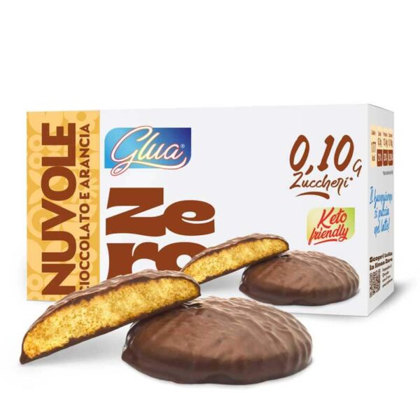 Biscotti Keto Nuvole ricoperto di cioccolato e arancia 9 Nuvole (3 porzioni da 40g) Glua