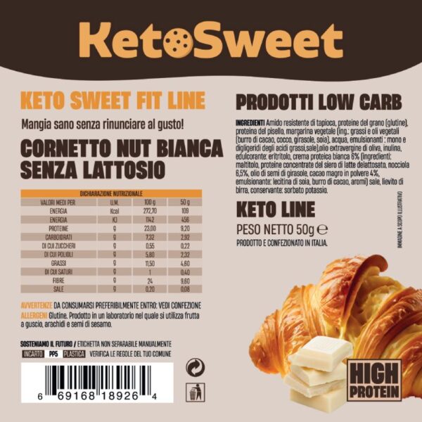 Cornetto senza lattosio ripieno Nut Bianca Ketosweet 50gr