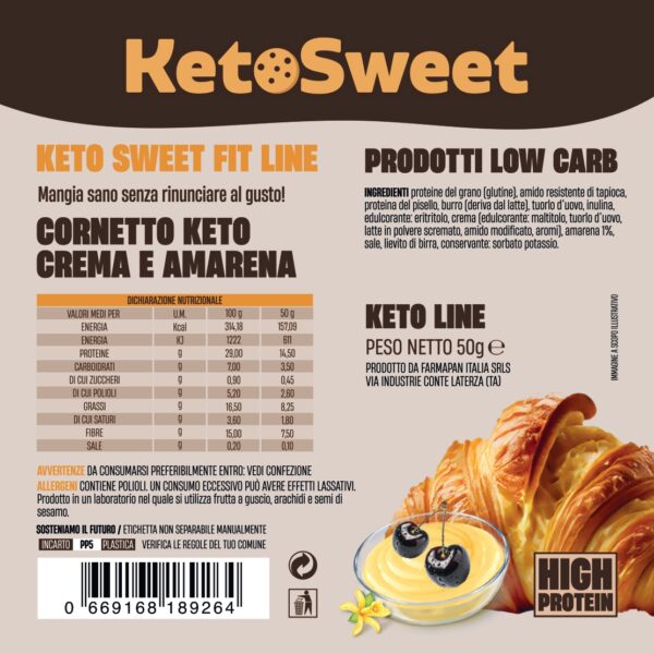 Cornetto Keto ripieno Crema Amarena Ketosweet 50gr