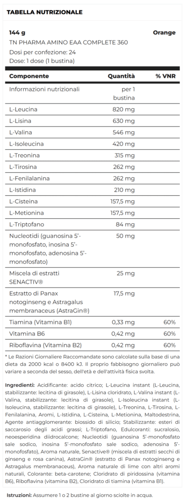 Aminoacidi essenziali e nucleotidi per il metabolismo energetico e il recupero muscolare.